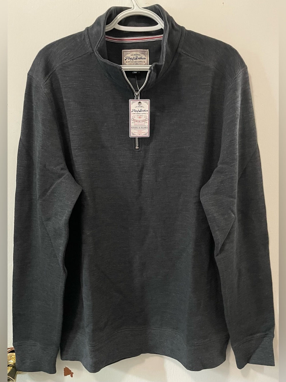 Flag & Anthem Men’s Charcoal Heather Quarter Zip-Up Pullover Sweater Size Large